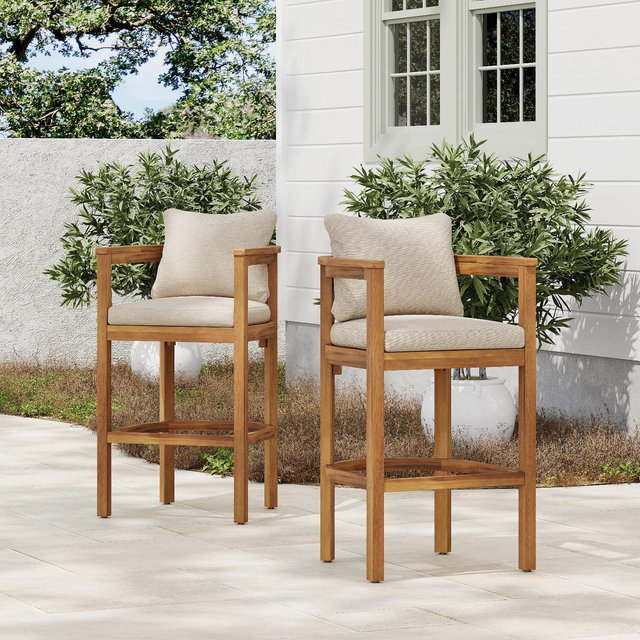 Christopher Knight Home Maisie Rustic Acacia Wood Outdoor Barstools with Cushions , Teak/Beige