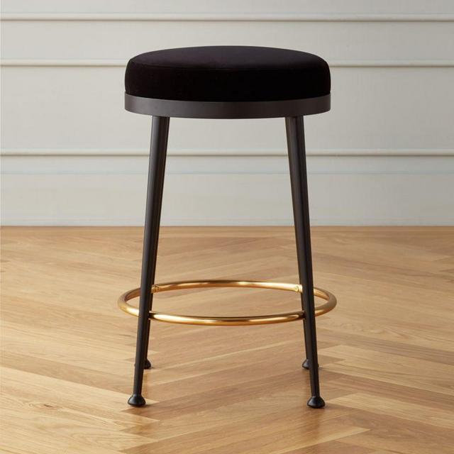 Atlas Black Velvet Bar Stool