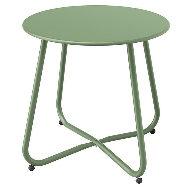 Grand Patio Steel Patio Side Table, Weather Resistant Outdoor Round End Table, Sage Green