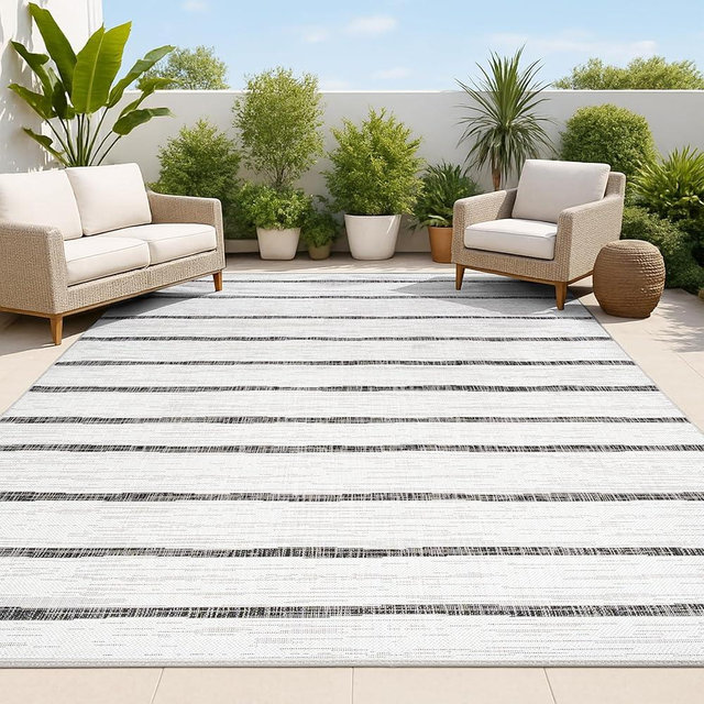 JONATHAN Y Berber Stripe Indoor Outdoor Area Rug 9X12 Ivory/Black, Colonia for Backyard, Patio, Porch, Easy-Cleaning, High Traffic, Pet-Friendly, Non-Shedding (SMB125D-9)