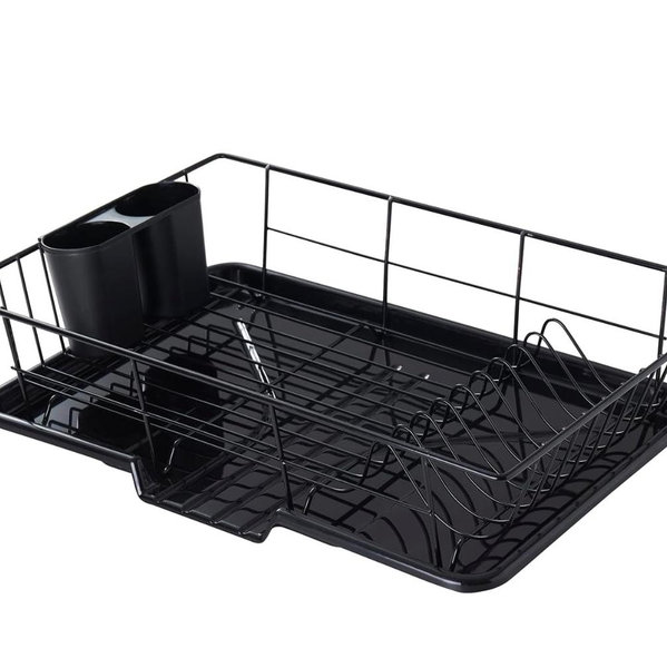Space-Saving 3-Piece Dish Drainer Rack Set with Cutlery Holder - Maximize Countertop Space, Black