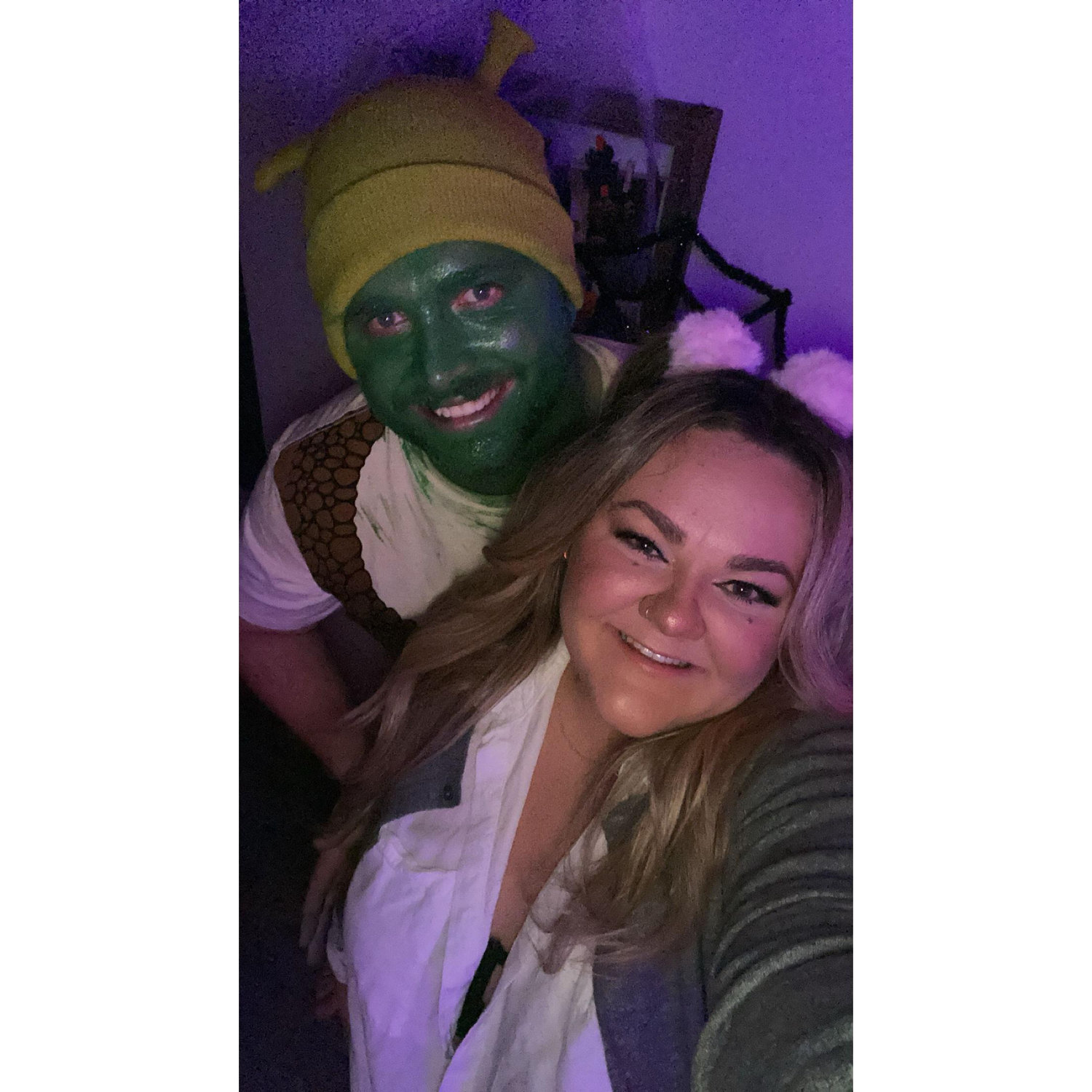 Jacob and Allison Halloween 2024 as Britney Spears and Shrek.
