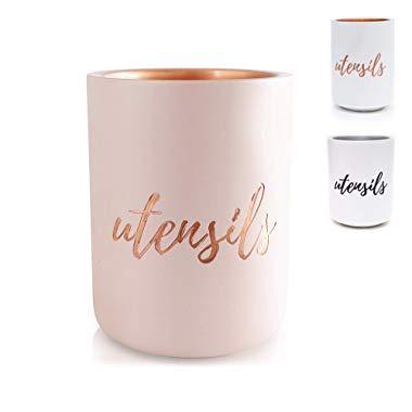 Cement Utensil Holder - Pink and Copper Utensil Holder and Organizer - Utensil Crocks for Pink Kitchen Decor …