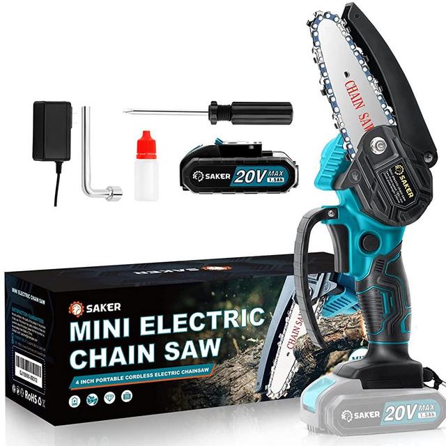 Saker Mini Chainsaw,4 Inch Portable Electric Chainsaw Cordless,Handheld Chain Saw Pruning Shears Chainsaw for Tree Branches , Courtyard, Household and Garden(SAKER MINI CHAINSAW + 1 BATTERY)
