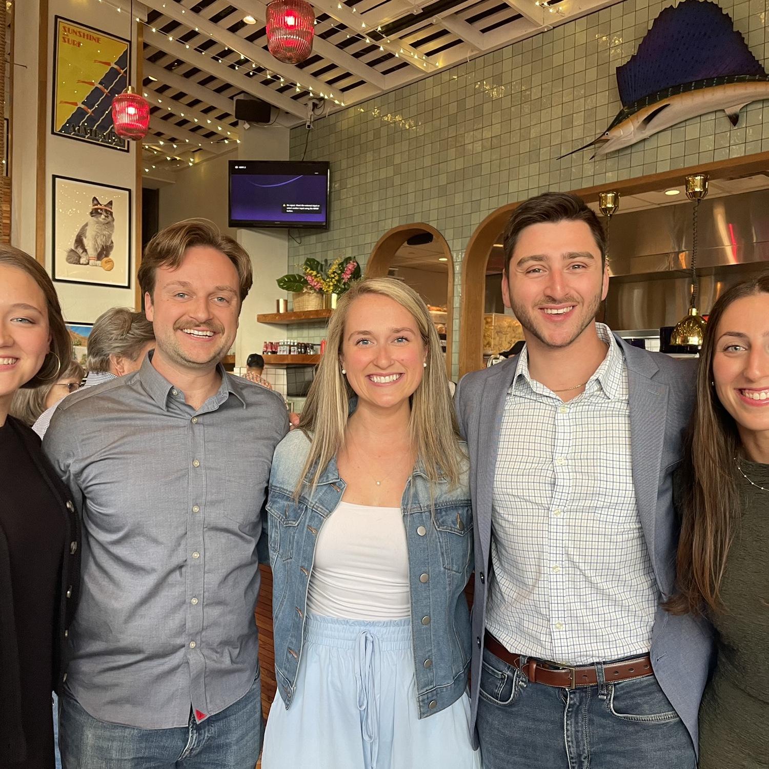 Connor and Luke's rehearsal dinner in April 2024, with Marie, Jared, and Val