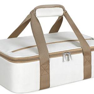 Insulated Casserole Carrier, Portable Casserole Carrier for Hot or Cold Food Lunch Tote Warmer or Cooler Bag, Lasagna Lunch Bag for Potluck Parties- Fits 9" x 13" Baking Dish-Beige