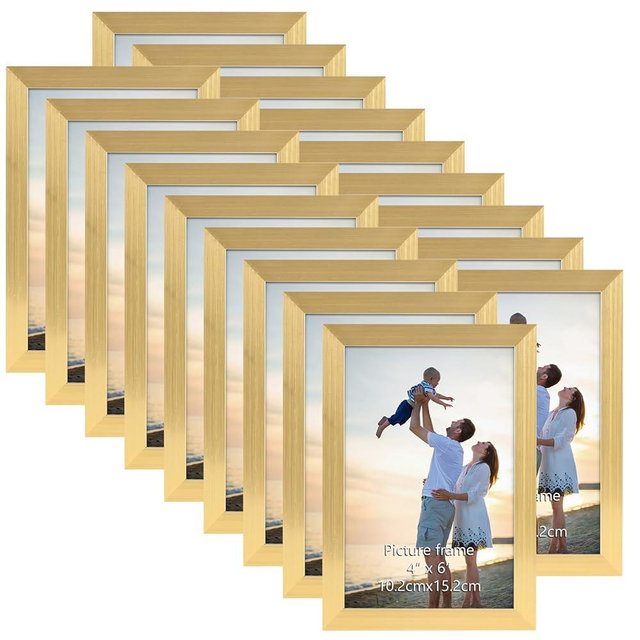 Hoikwo 18 Packs 4x6 Gold Multi Plastic Picture Frames Set with Plastic Cover for Family Photos, Artwork, Light Weight Bulk 4 by 6 Frames Pack for Wall Hanging and Table, Stylish Picture Frames