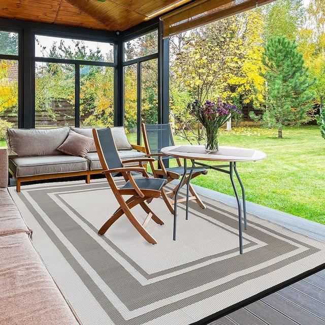 Rurality Outdoor Rugs 5x8 for Patios Clearance,Waterproof Mats for Porch,Deck,Plastic Straw Area Rugs for Backyard,Balcony,Reversible,Geometric