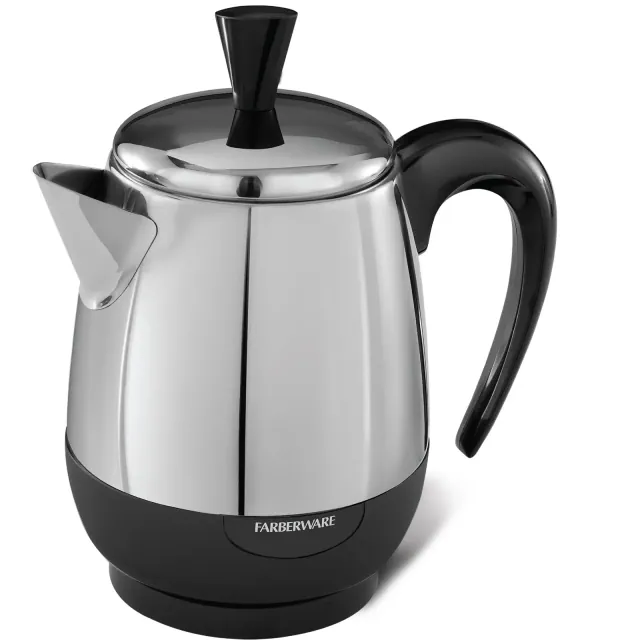 Farberware Electric Coffee Percolator, FCP240, Stainless Steel Basket, Automatic Keep Warm, No-Drip Spout, 4 Cup