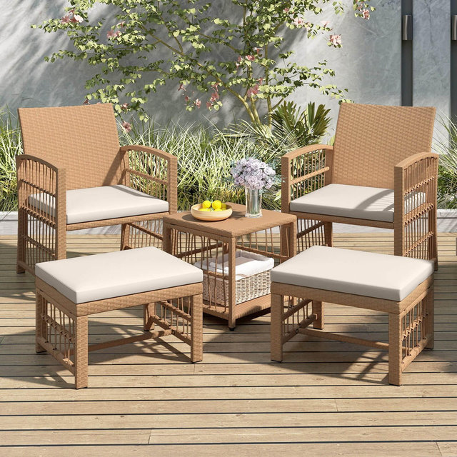 Costway 5 Pieces Patio Conversation Set PE Rattan Balcony Furniture Set with Cushions