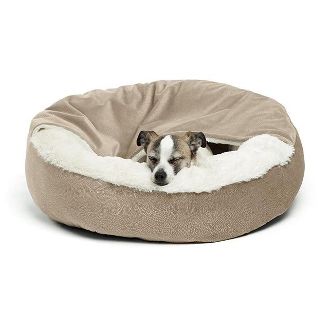 Best Friends by Sheri Cozy Cuddler Luxury Orthopedic Dog and Cat Bed with Hooded Blanket for Warmth and Security - Machine Washable, Water/Dirt Resistant Base, Multiple Colors in 2 Sizes
