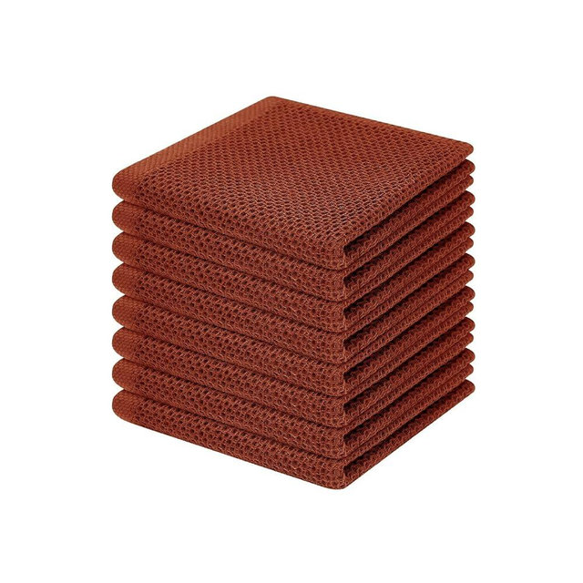 Homaxy 100% Cotton Waffle Weave Kitchen Dish Cloths, Ultra Soft Absorbent Quick Drying Dish Towels, 12 x 12 Inches, 8-Pack, Rust