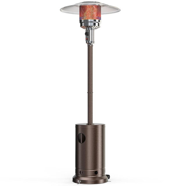 OLIXIS 48,000 BTU Propane Heaters with Wheels, Patio Heater Outdoor with Round Table Design, For Deck Porch Garden Commercial Residential, Height 87 inches New Brown