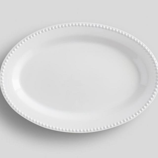 Emma Beaded Stoneware Oval Serving Platter, Large - True White