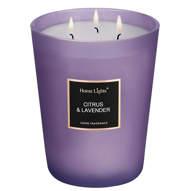 HomeLights Scented Candles - Large Jar Aromatherapy, Natural Soy Wax, 130 Hour Long Burning, Citrus & Lavender