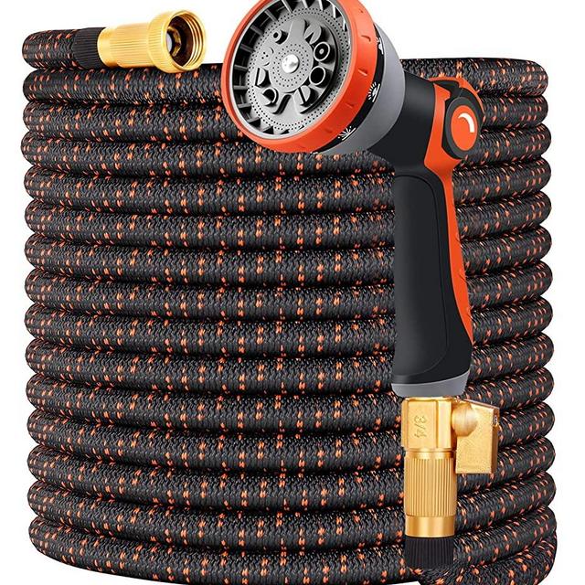 Expandable Garden Hose 100 FT Upgraded Water Hose with 10-Way Nozzle and Durable 3-Layers Latex Extra Strength 3750D Flexible Hose with 3/4" Solid Brass Fittings and High Pressure Water Spray Nozzle