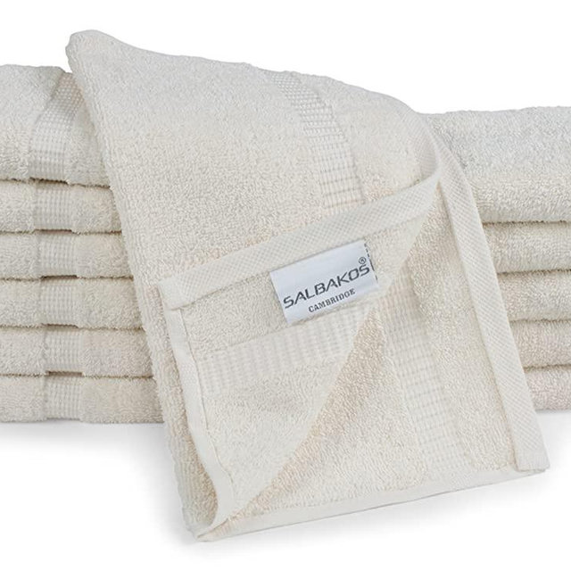 SALBAKOS Luxury Hotel & Spa Turkish Cotton 12-Piece Eco-Friendly Washcloth Set for Bath - Shower | Toallas De Baño, 13 x 13 Inch, Ivory