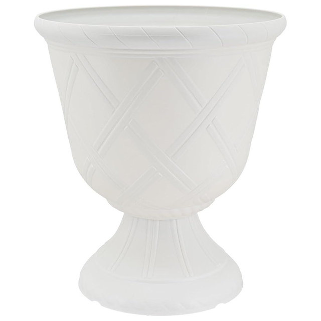 Arcadia Garden Products PL61WT Lattice Plastic Garden Urn, Classic Decorative Garden Pot Planter for Indoor and Outdoor Plants, White