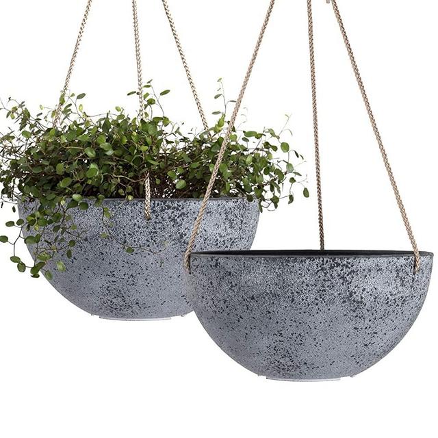 Hanging Planters for Indoor Plants - 10 Inch Flower Pots Outdoor Garden Planters Pots, Rock Grey, Set of 2