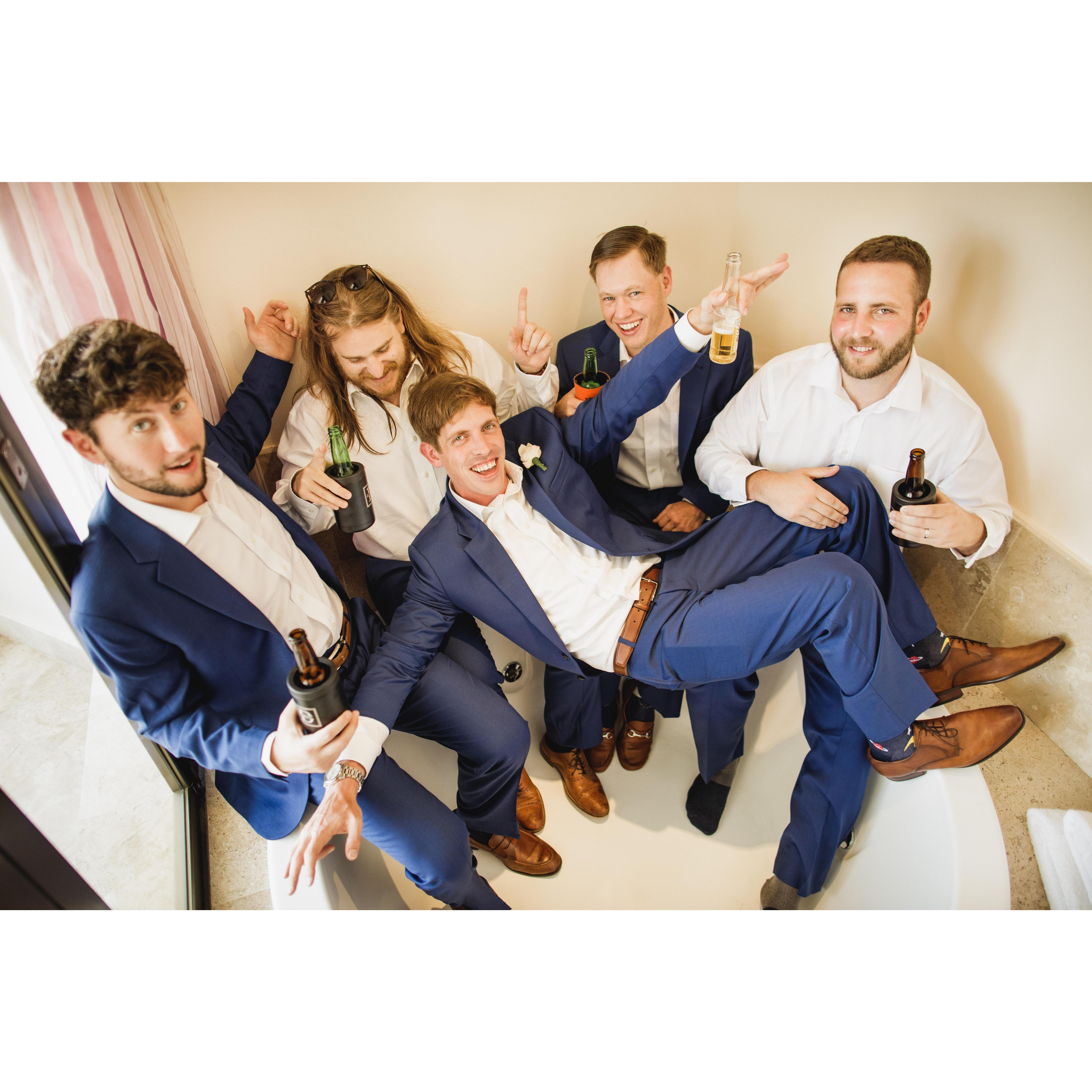 Goofing off with the groomsmen