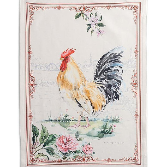 100% Cotton Kitchen Towel Campagne Maison d' Hermine Set of 2 Super Soft Highly Absorbent Hotel Quality Quick Drying Cleaning Dishcloth Tea Bar Towels Spring/Summer (Coq, 20"x27.50")