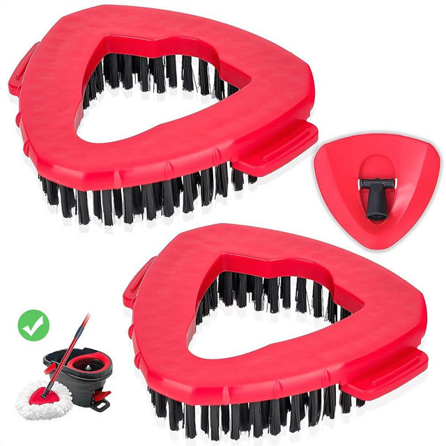 Spin Mop Scrub Brush Head, 2+1 Pack Mop Replace Head Compatible for Oceda EasyWring 1-Tank System, Hard Bristle Cleaning Brush Used for Kitchen Bathroom Toilet, 2 Pcs Scrub Brush+1 Mop Base