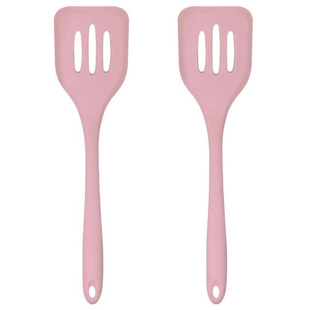 Silicone Slotted Turner Set – 2-Piece Set of Turner Spatulas for Eggs and Pancakes – Kitchen Tools & Accessories with Comfortable Handles, Heat-Resistant Utensils for Cooking and Baking – Pastel Pink