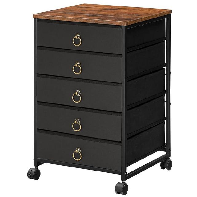 HOOBRO 5-Drawer Chest, File Cabinet, Office Cabinet with Drawers, Rolling Printer Stand, Filing Cabinet for Living Room, Home Office, Nonwovens Drawer, Easy Assembly, Black BFK50WJ01