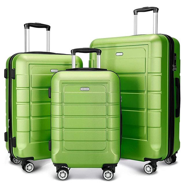 SHOWKOO Luggage Sets Expandable PC+ABS Durable Suitcase Double Wheels TSA Lock Green 3pcs