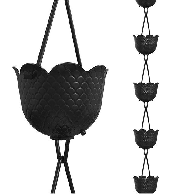 Rain Chains Direct Pineapple Rain Chain, 8.5 Feet Length, Aluminum, Black Powder Coated, Functional and Decorative Replacement for Gutter Downspouts