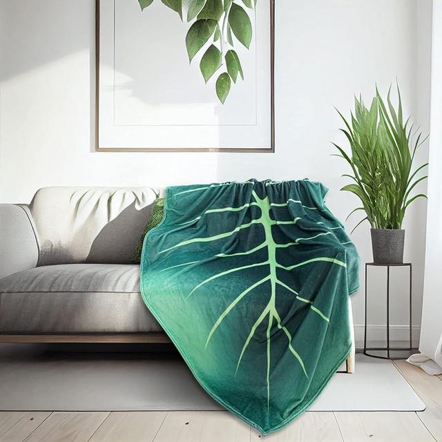Lirdthoeo Leaf Shaped Blanket Throw Blanket for Green Leaf Design Accent for Plant Lover Bed Giant Leaf Blankets for Sofa Chair Bed Office Size 63x87 Inches