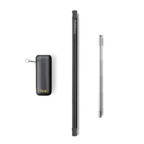 Final Straw Collapsible Reusable Metal Straw with Case, Cleaning Brush, and 100% Silicone Tips (Pirate's Booty Black Case, Black Stainless Steel)