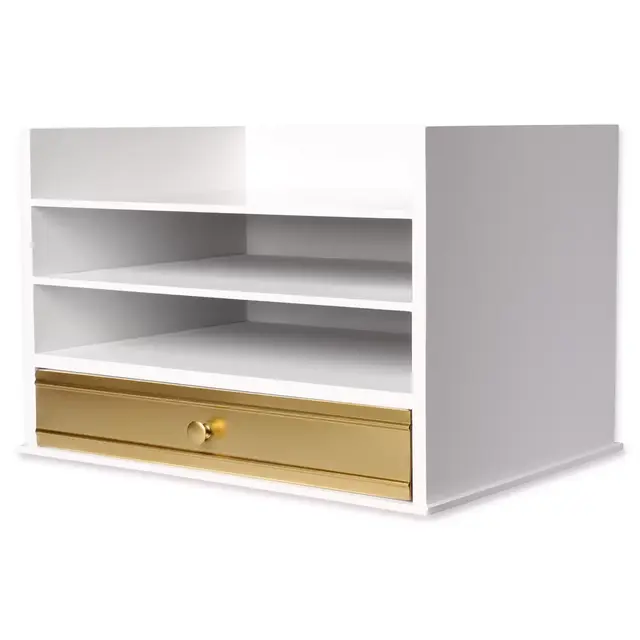 Kate and Laurel Industrious Desktop Letter Tray in White/Gold