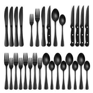 24-Piece Black Silverware Set with Steak Knives