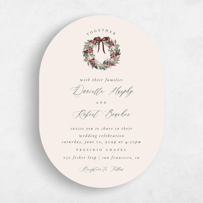 Beige Oval Wedding Invitation - Bryn Classic