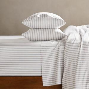 Brooklinen Classic Percale Core Sheet Set - Tandem Stripe in Pebble - Queen