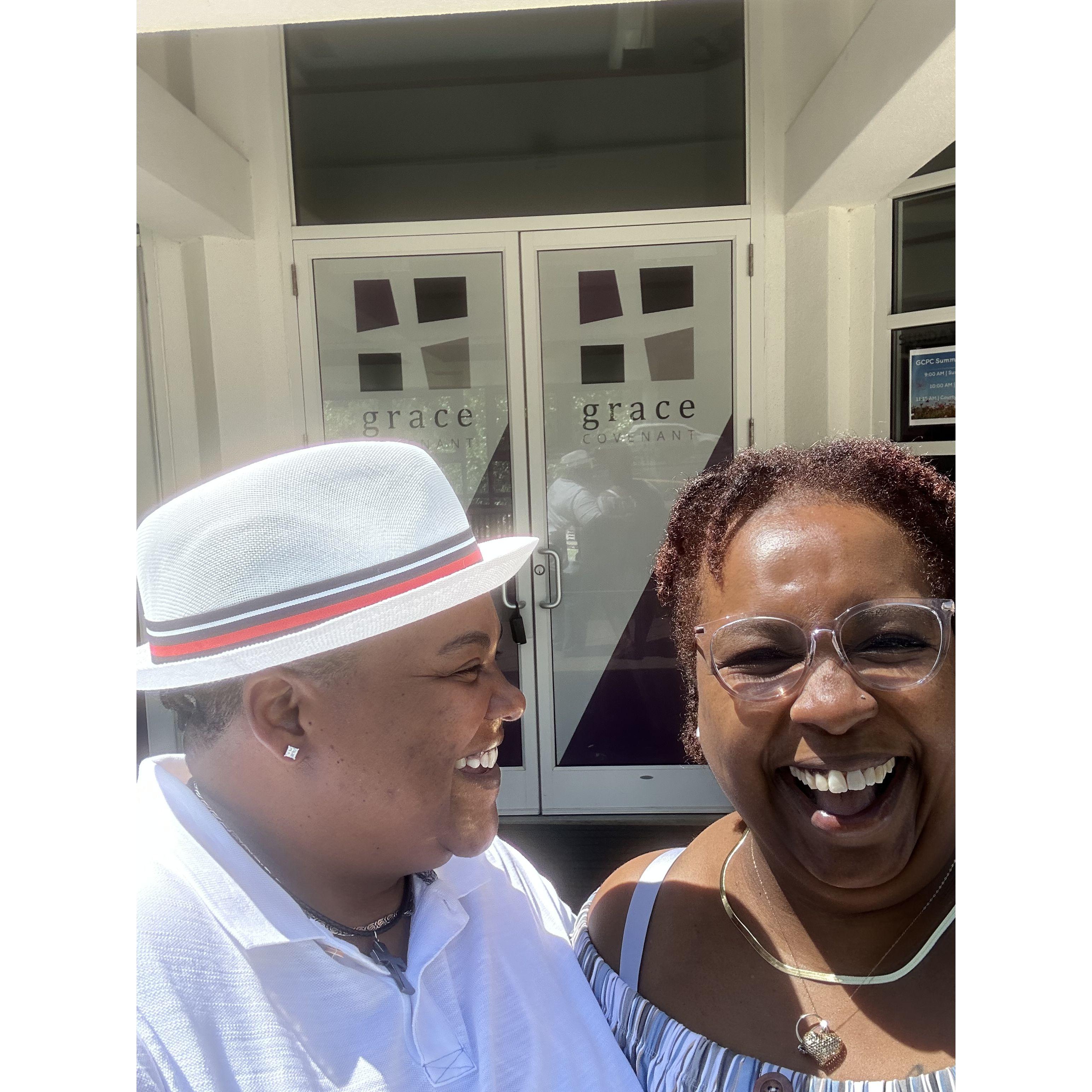 Trina thinks I'm so funny! This is our posture all the time LOL!