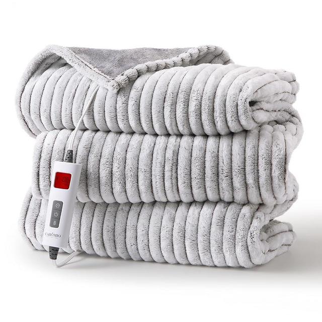 CAROMIO Electric Blanket Full Size - Fast Heating Full Heated Blanket with 6 Heating Levels & 20 Time Settings, Soft Ribbed Flannel Warming Blanket with Enlarged Heating Area, 72×84 inches, Grey