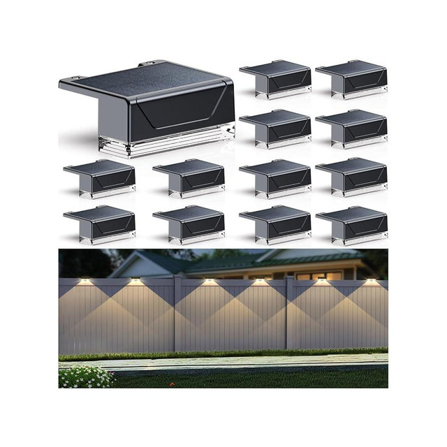 Solar Fence Lights Outdoor - 3000/4000/6000K 3 Mode, IP65 Waterproof Fence Lights Solar Powered, Dusk to Dawn Solar Light for Outside, Backyard/Step/Patio/Deck/Stair Railings and Wall (12 pack)