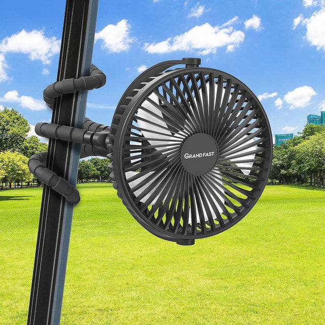 GRANDFAST 10000mAh Rechargeable Golf Cart Fan, 50H Run, Compatible with EZGO Club Car Yamaha, 7 inch Clip On Fan with Sturdy Tripod, 360° Pivot, 3 Speed & Timer, Cooling for Golf Cart