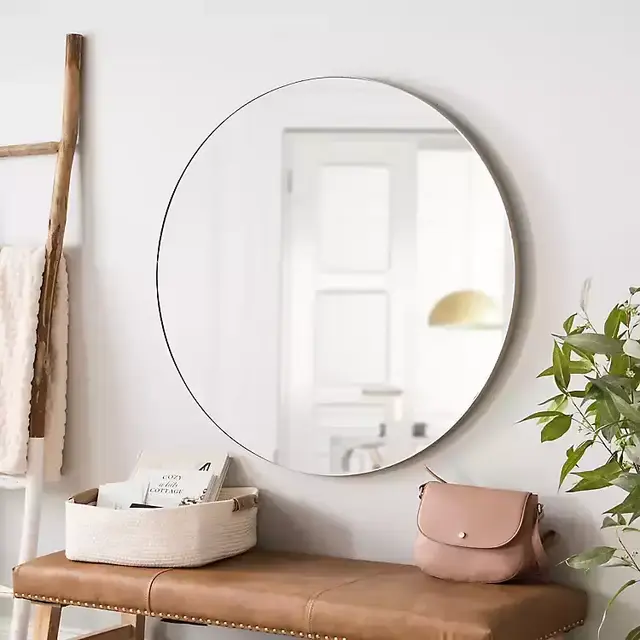 Round Thin Champagne Frame Wall Mirror