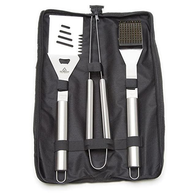 Barbecue Grill Set - 20% Thicker Heavy Duty Stainless Steel Grill Accessories – 3 Piece Grilling Tool Set - 17 inches Long Spatula Tongs Wire Brush & Free Nylon Carrying Bag