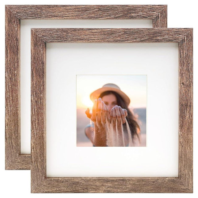 LEKAIYA 8x8 Picture Frames Set of 2, Square Rustic Wood Grain Photo Frame for Tabletop or Wall Mounting Display