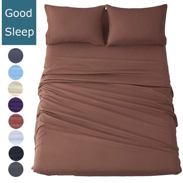 Shilucheng King Size Bed Sheets Set Microfiber 1800 Thread Count Percale Super Soft and Comforterble16 Inch Deep Pockets Wrinkle Fade and Hypoallergenic - 4 Piece (Brown, King)