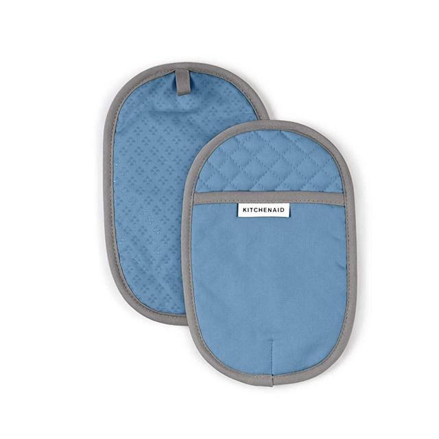 KitchenAid Asteroid Cotton Pot Holders with Silicone Grip, Set of 2, Blue Velvet