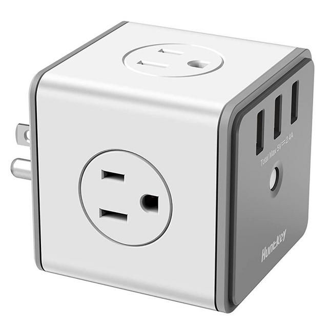 Huntkey Cubic Surge Protector USB Wall Adapter with 4 AC Outlets 3 USB Charging Ports (SMC007)