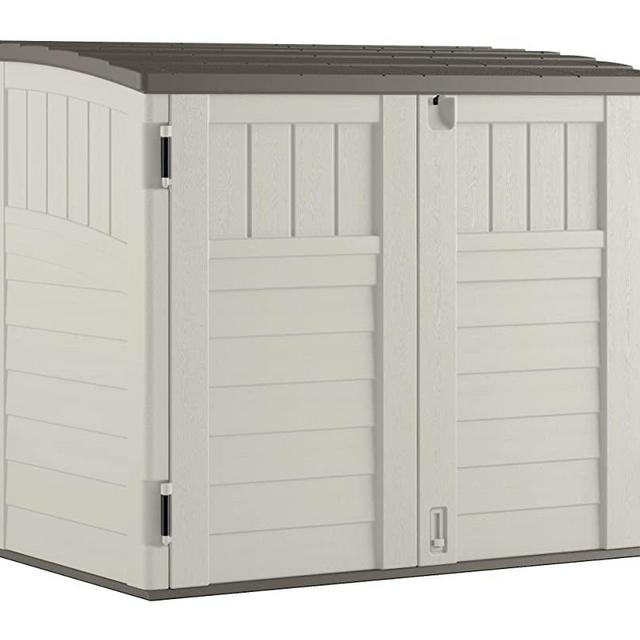 Suncast Horizontal Outdoor Storage Shed for Backyards and Patios 34 Cubic Feet Capacity for Garbage Cans, Tools and Garden Accessories, Vanilla