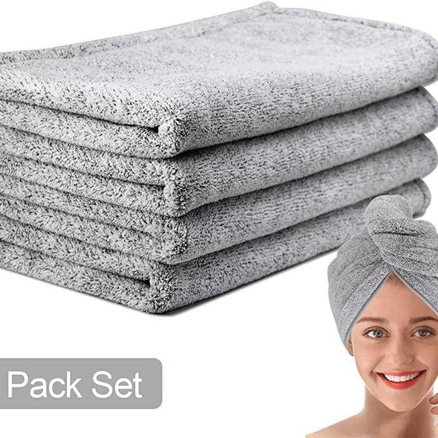 pocova Ultra-Fine Microfiber Hair Drying Towels 44 x 24.5 Inches Thicken Lengthen - Simone&Jerry Original Magic Instant Hair Dry Wrap for Women Super Absorbent Quick-Drying Hair Towel,1 Grey