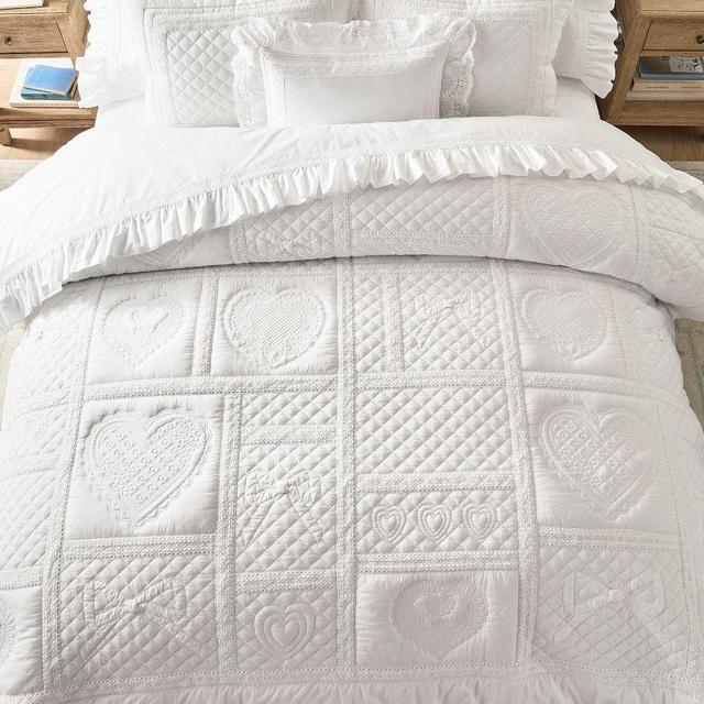 Love Shack Fancy Heart Quilt, Blue Multi, King/Cal. King