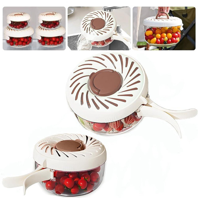 Upgrade Fruit Washing Bowl with Strainer(2.85QT+1QT),3 in 1 Multipurpose Drain Basket with Lid & Ice Box,Foldable Handle Fruit Strainer,Fruit Washer Perfect for Fridge Storage and Outdoor Picnics